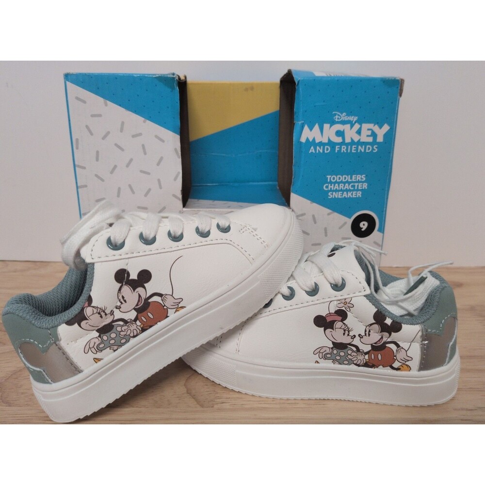 Disney Mickey And Minnie Mouse White/Green Toddler Sneakers Size 9 New In Box